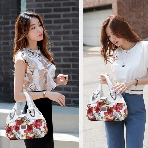 Vegan Leather Purse for Women Fashion Hobo Style Floral Handbag - Picture 5 of 5